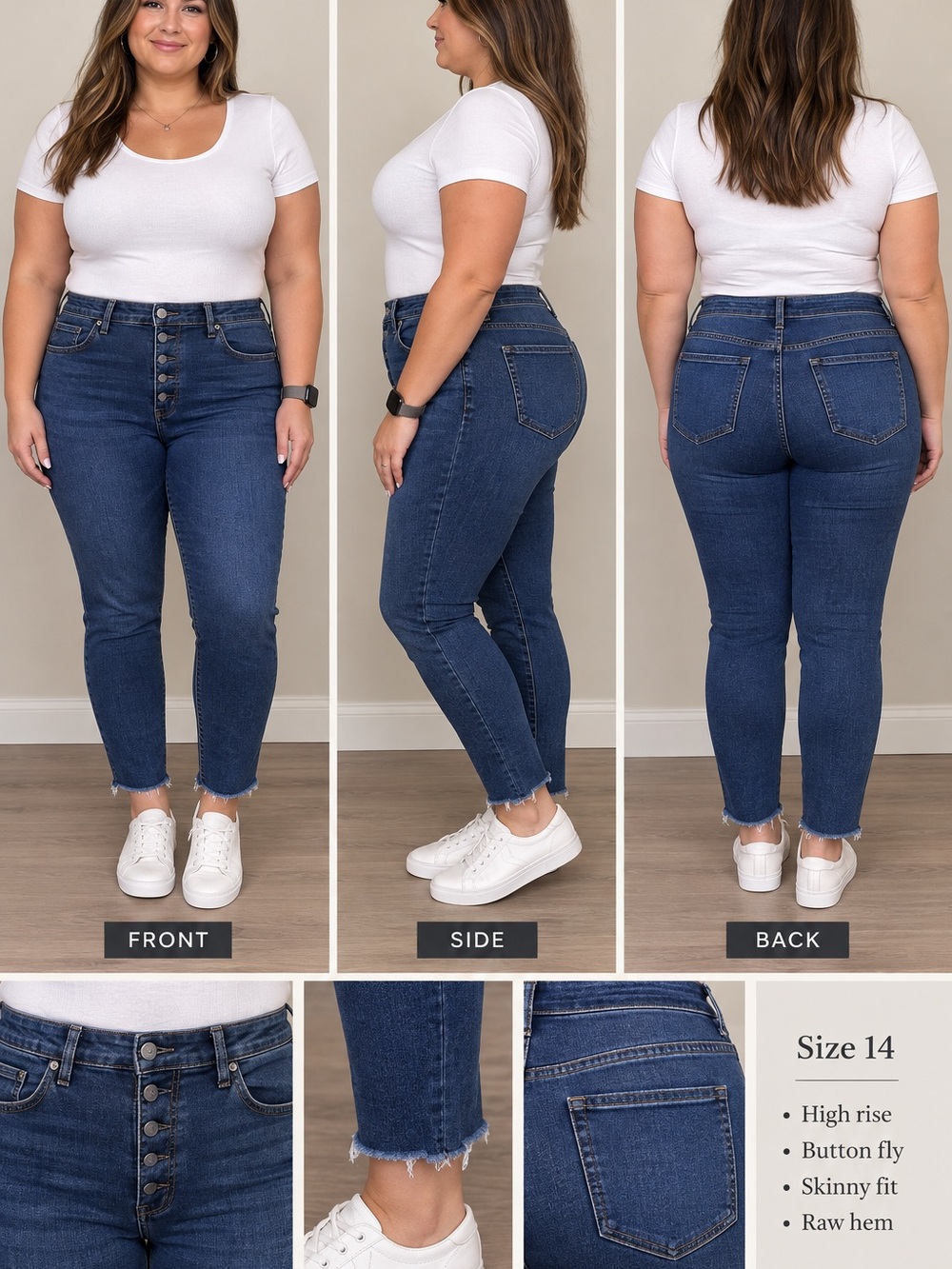 Wonderly High Waist Button Fly Raw Hem Skinny Jeans – Women’s 14R